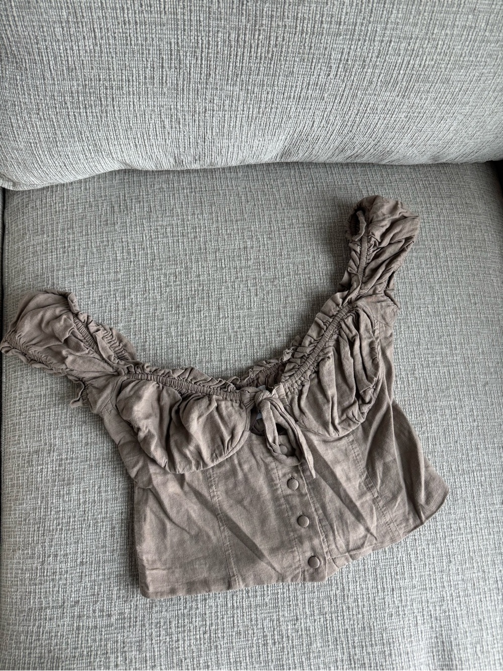 Princess Polly Ruched Tie-Front Crop Top - Taupe